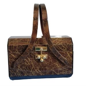 Vintage Patricia of Miami Lucite Purse Handbag With Gold Ribbon Pattern